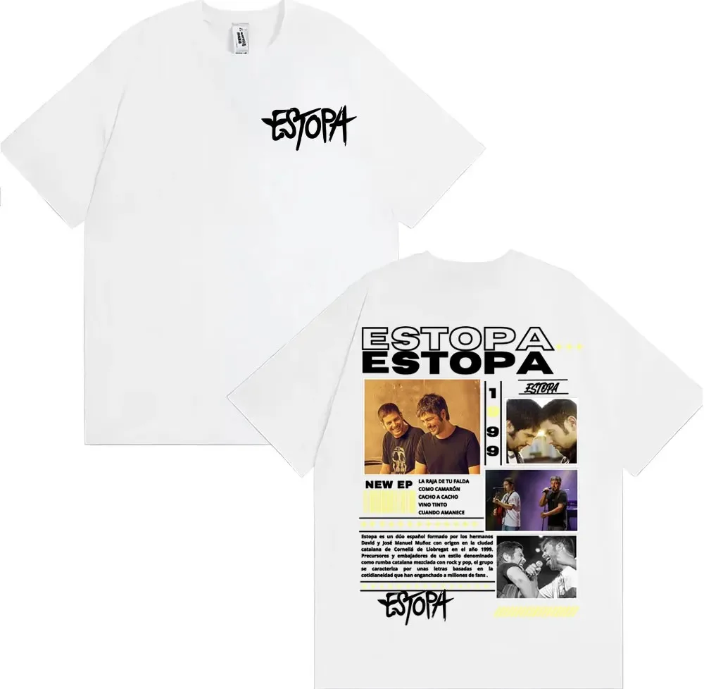Camiseta gráfica del tour del 25.º aniversario de Estopa, merchandising de la banda española de rumba rock, camiseta corta de algodón oversize estilo hip-hop para hombre