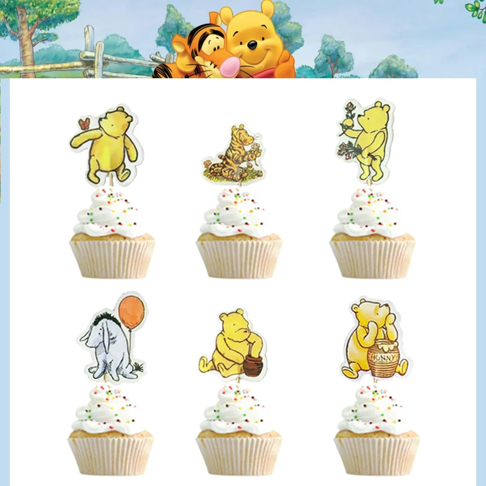 Disney Winnie the Pooh Birthday Party Decoration Happy Birthday Cake Topper Pooh Bear Cup Cake Flag Baby Shower Kids Supplies