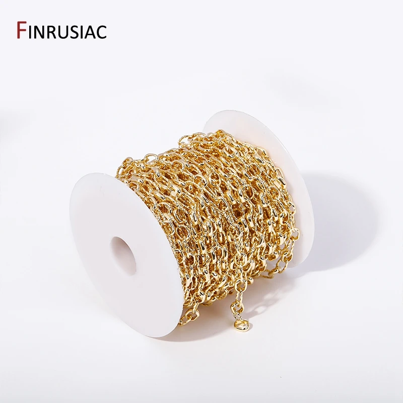 High Quality 14k Gold Plated Brass Metal Oval Texture Cable Chain For Jewelry Making, DIY Necklace Bracelet Accessories