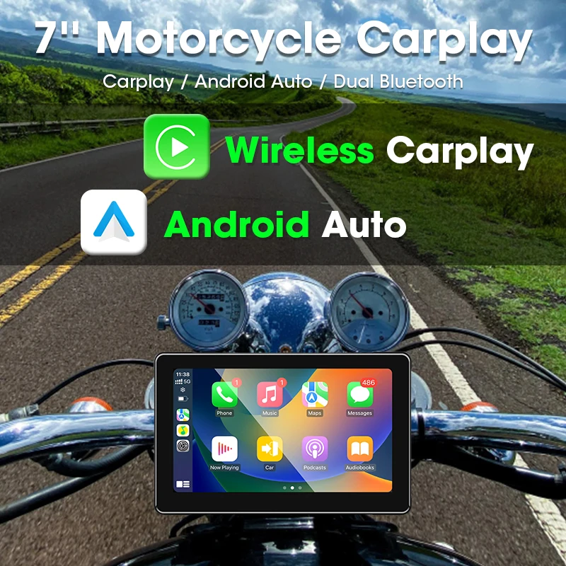 JMCQ GPS Navigation Motorcycle IPX7 Waterproof Apple Carplay Display Screen Portable Motorcycle Wireless Android Auto Monitor