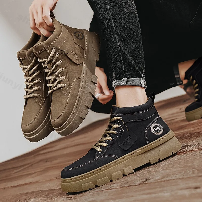 Men's Retro Style High Top Thick Soled Casual Shoes 2025 Autumn Fashion Trend Versatile Comforatble Non Slip Chunky Shorts Boots