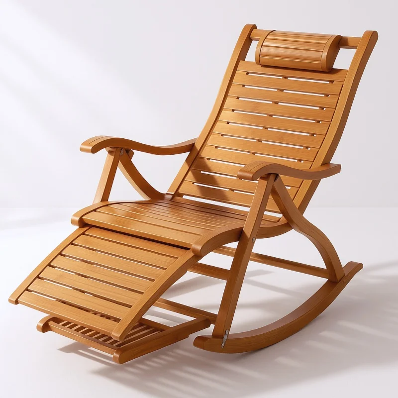 Mecedora de bambú Natural con Pedal de masaje, tumbona plegable para viajes, muebles de exterior, sala de estar y dormitorio