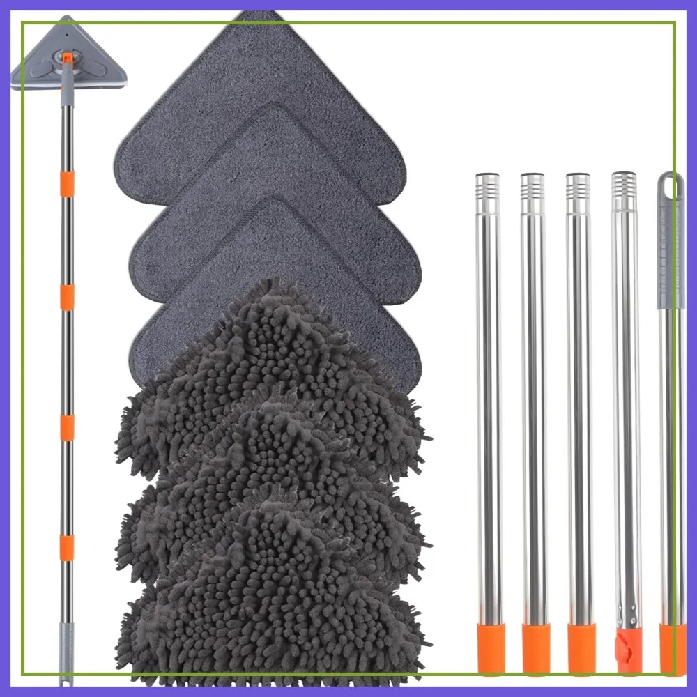 

80" Long Handle Wall Mop with 6 Pads, 3-in-1 Window Ceiling Fan Cleaner Tool, Adjustable Pole Squeegee Duster