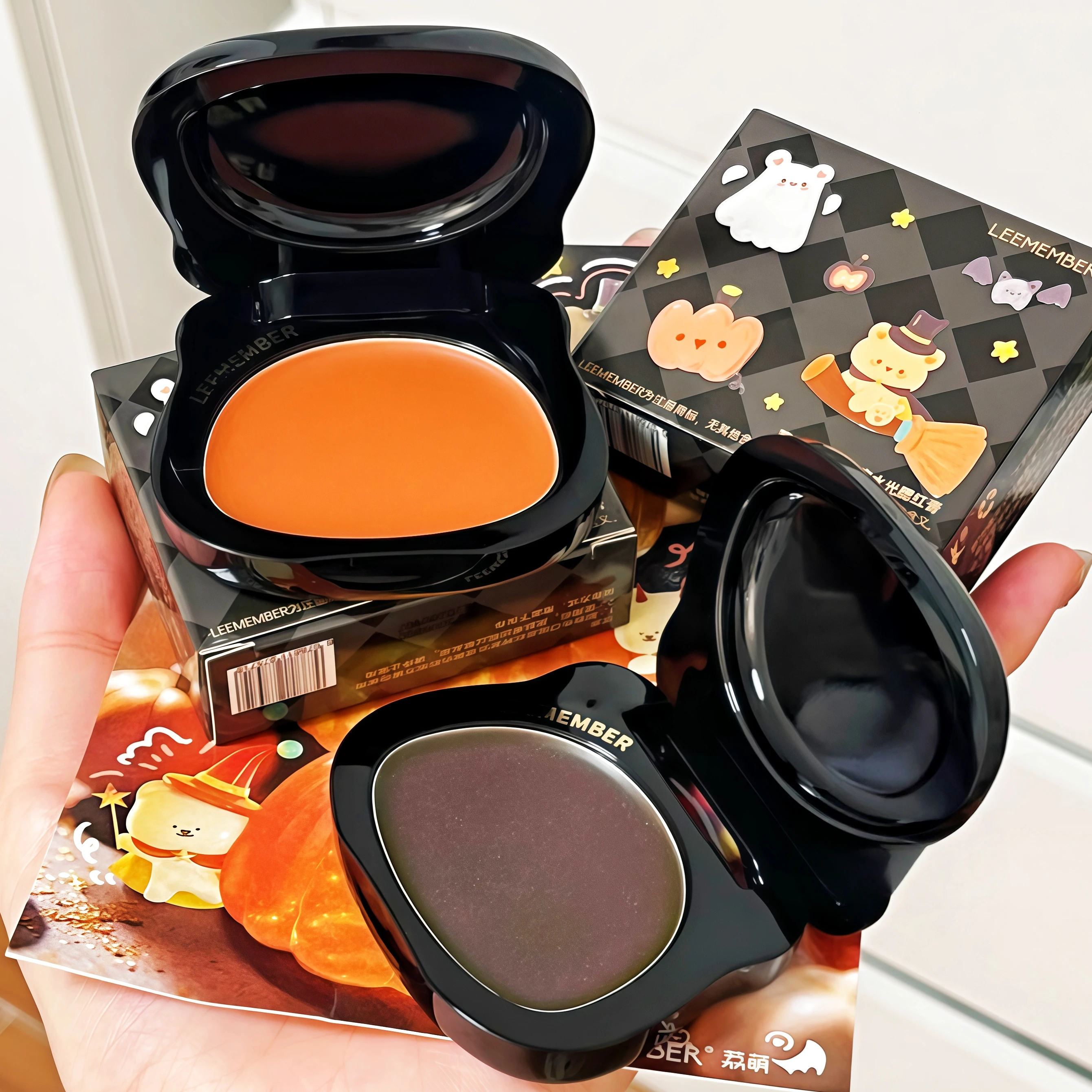 بودرة أحمر الخدود المطبوخة للهالوين ليميميمبر، أحمر خدود ناعم وناعم، ظلال عيون عارية أرجوانية، لون طبيعي، مكياج وجه فلاش ناعم