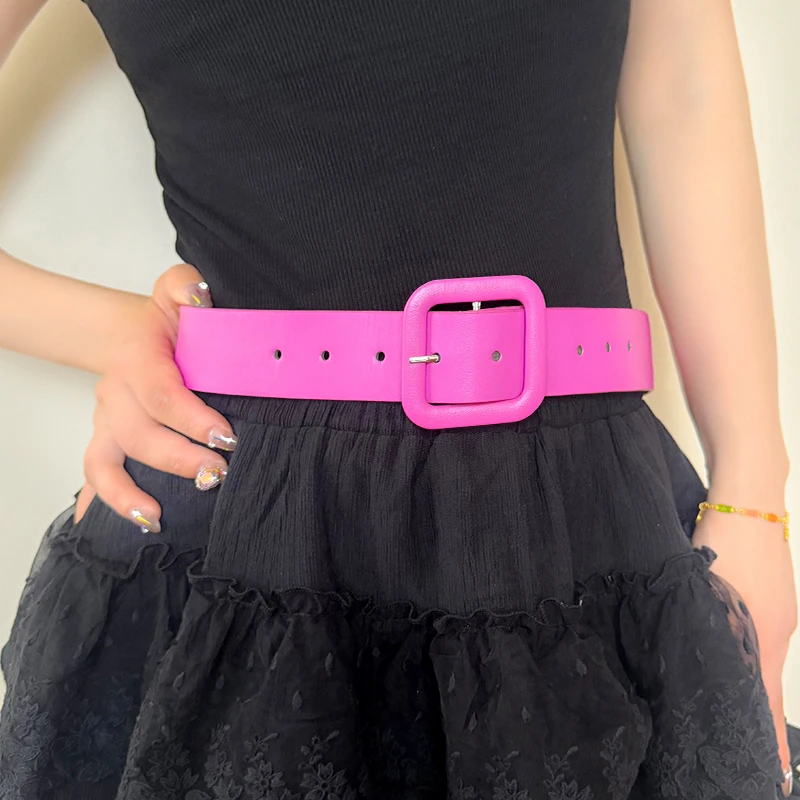 Y2k Pink Belt for Women 2024 New Square Buckle Belt Dopamine Spicy Girl Decoration with Skirt Versatile Trend