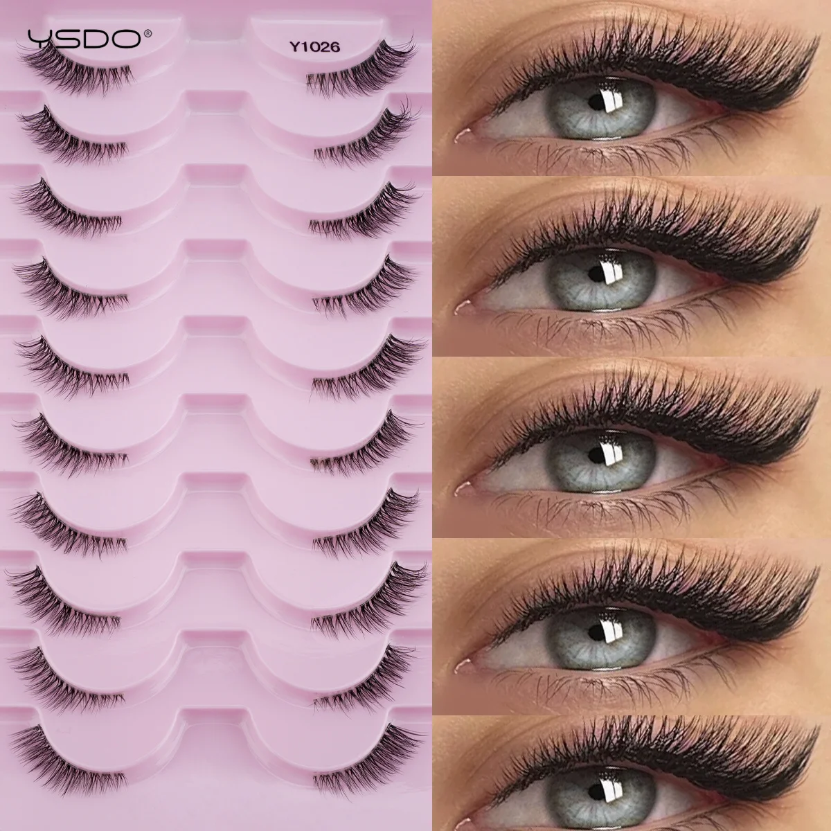 YSDO Fox Eye lashes 3/10 Pairs Lashes 3D Mink Natural Lashes Soft Cat Eye Lashes Extension Fluffy Lashes Makeup Half Eyelashes