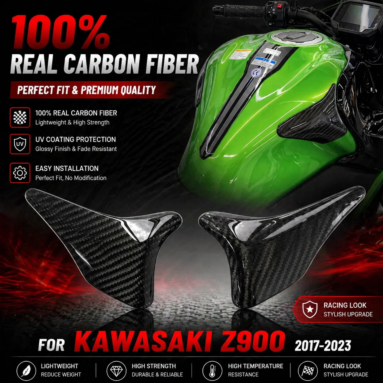 Carbon Fiber Motorcycle Fuel Tank Cover Falling Protection for Kawasaki Z900 2017-2023