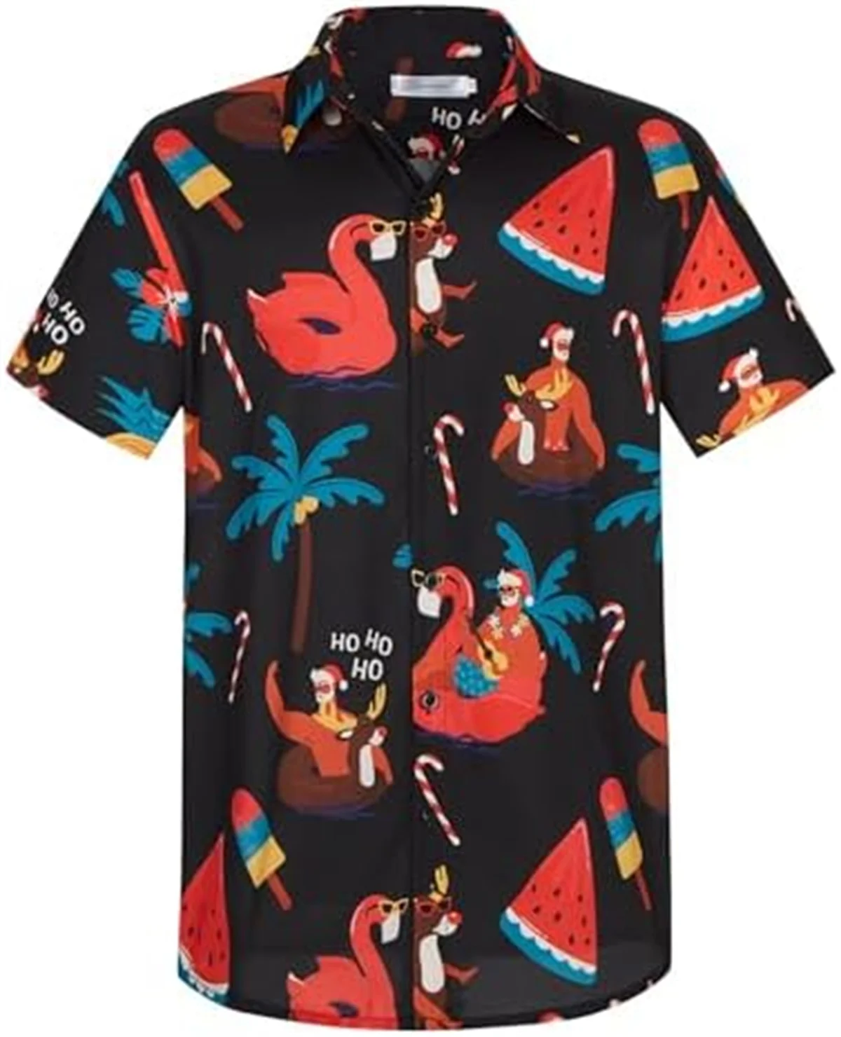 Camisas masculinas de manga curta de Natal, camisas estilo havaiano estampadas, tops casuais de cardigã