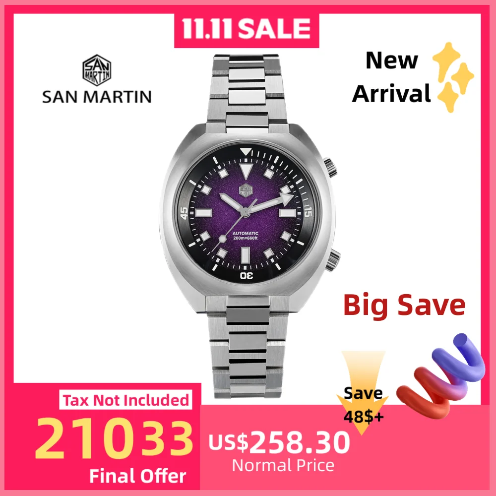 

San Martin 42mm Gradient Grainy Dial YN55 Automatic Watch Men Sport Bidirectional Rotating Dive Bezel 20Bar BGW-9 Lume SN0066-1