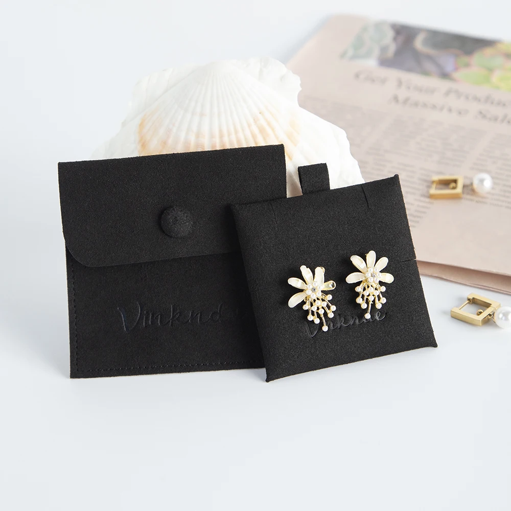 

Microfiber Necklace Storage Bag Bracelet Pouch With Card Pad Portable Jewelry Organizer Snap Button Bags Personalization Logo