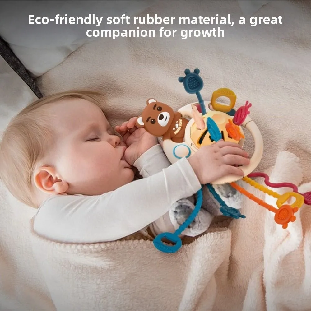 PP Baby Sensory Montessori Toys Sensory Development Grab Ball Silicone Pull String Toy Soft Finger Grasp Training