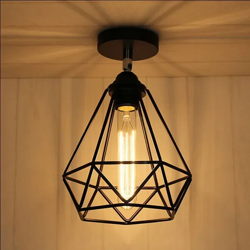 Vintage LOFT ceiling lamp American country Black 5 styles iron Metal cage led Ceiling Light Lamp restaurant dinning room fixture