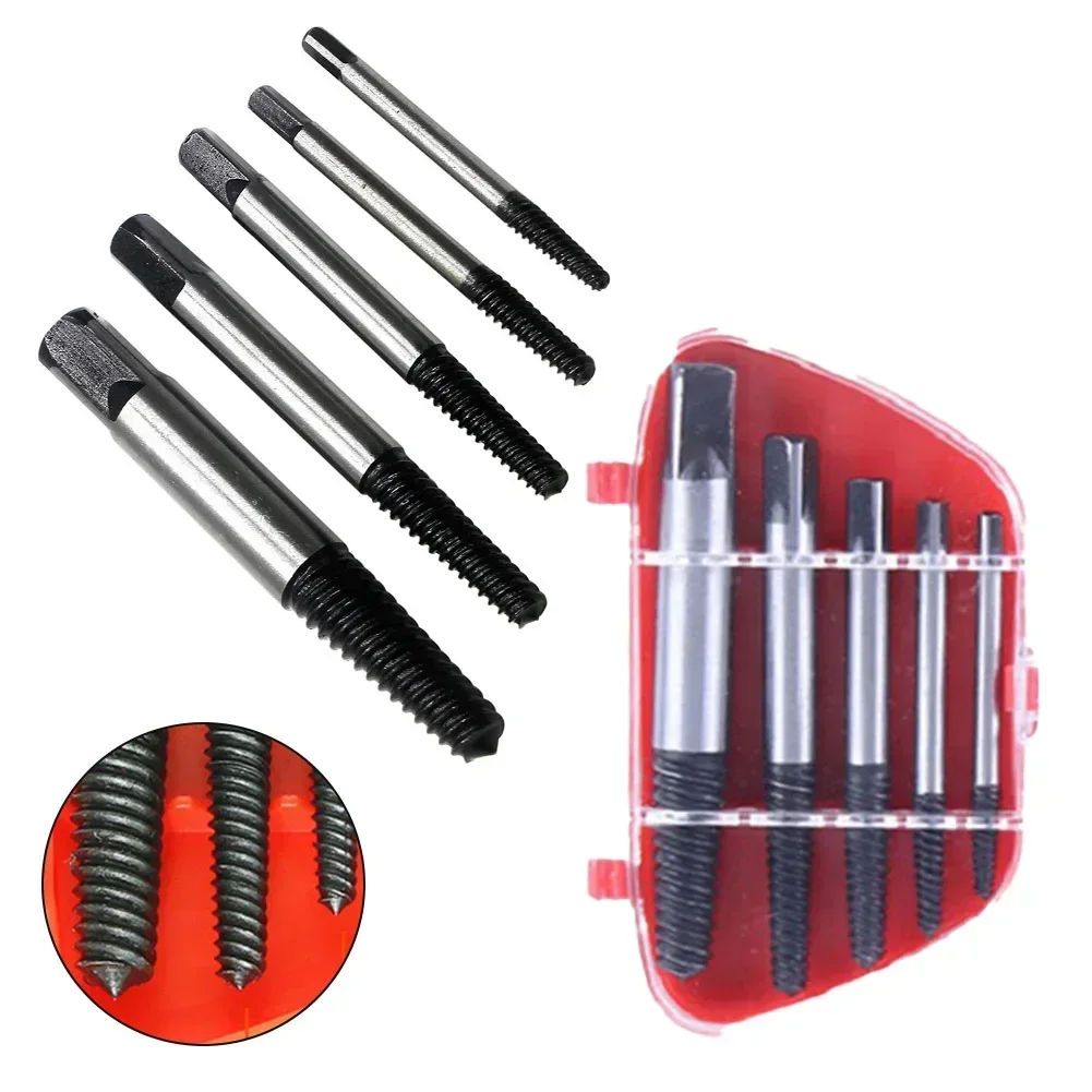 5pcs Broken Screw Extractor Remover Damaged Screw Bolt Extractor Drill Bit  For Stripped Head Screws Nuts Bolts Hand Tools