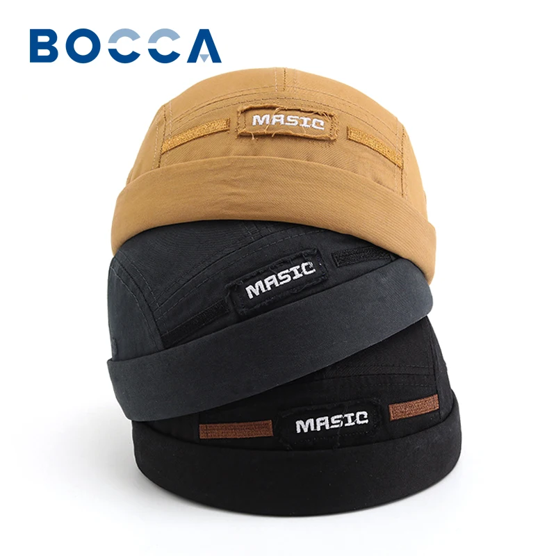 Bocca Docker Cap Without Visor Embroidery Dome Beanies Skullcap Solid Color Vintage Summer Autumn Spring Hip Hop Fashion Hat