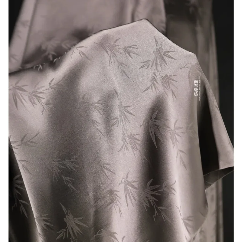 Acetic Acid Bamboo Jacquard Bamboo Leaf Silk Satin Hanging Silk Smooth Dress Large Sleeved Cheongsam Dress Designer Fabric