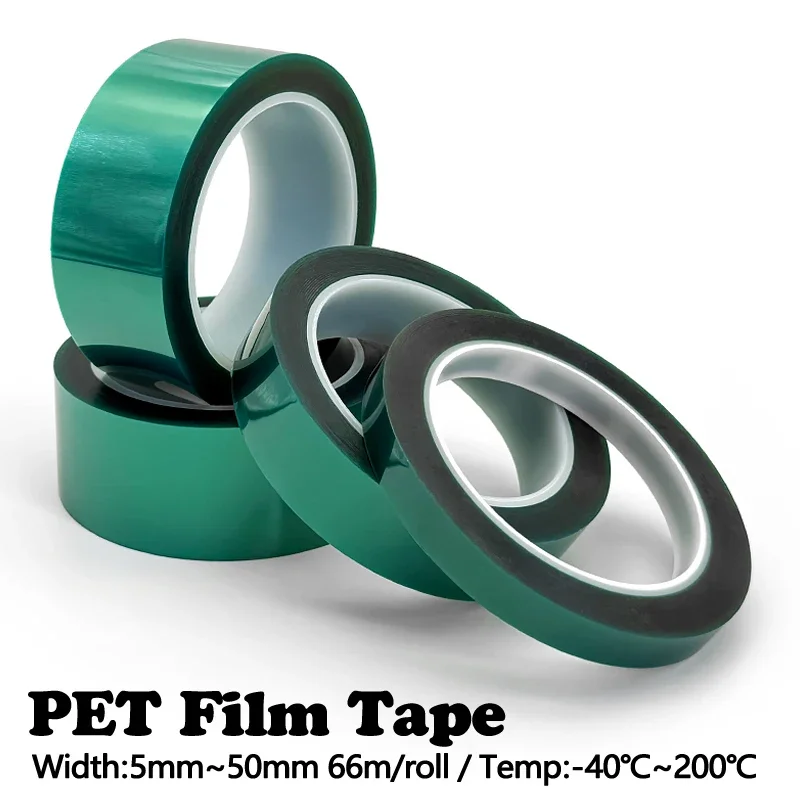 66m Green PET High Temperature Tape Heat Resistant Masking Tape for PCB Electroplating Painting Industrial Protection