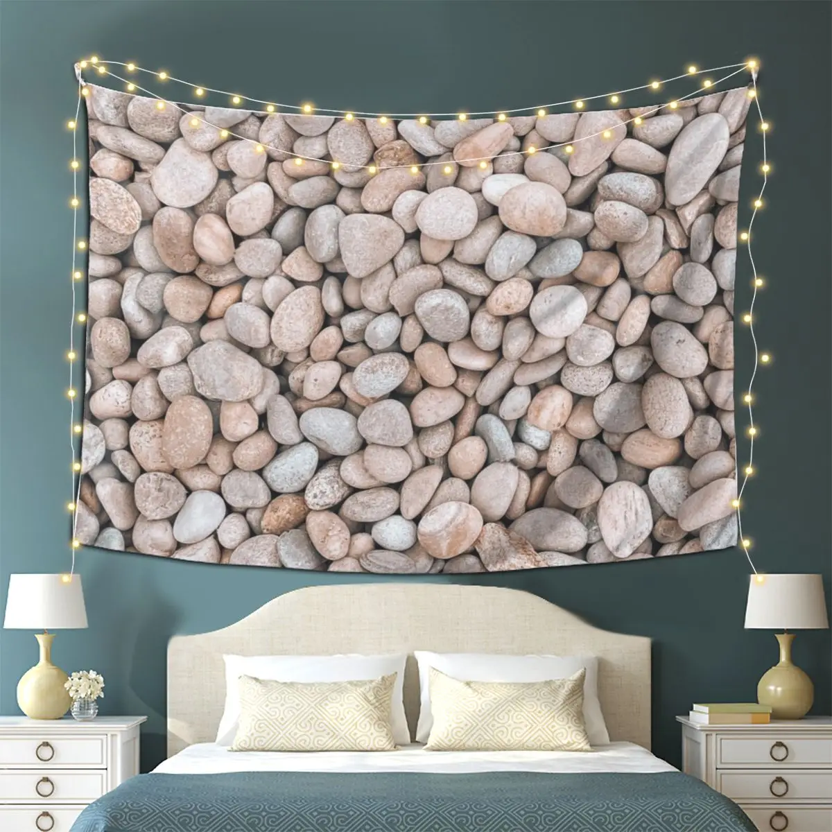 Cream Natural Pebbles Rocks Tapestry Art Aesthetic Tapestries for Living Room Bedroom Decor Home Hippie Wall Cloth Wall Hanging