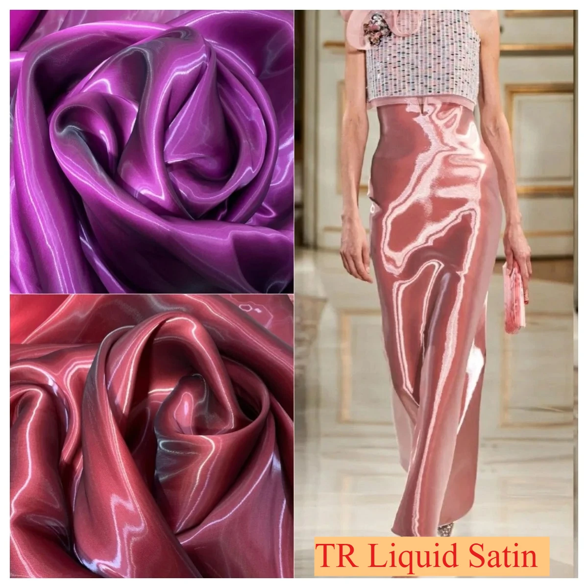 High Quality TR Satin With Liquid Organza Effect Soft Glossy Fabric Structured Yet Fluid Material For Bridal Dress Evening Wear