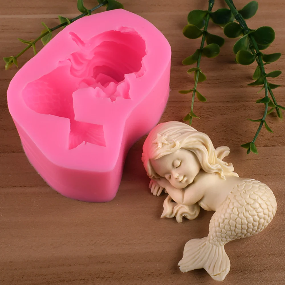 Silicone world 3D Mermaid Silicone Mold DIY Soap Gypsum Clay Resin Mold Chocolate Fondant Cake Decoration Tools Ornament Crafts