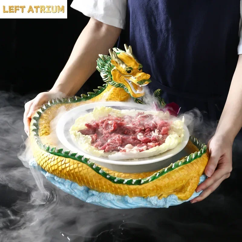 Chinese Creative Plate Restaurant Hotel Table Resin Crafts Decoration Dragon Shaped Vegetable Dish