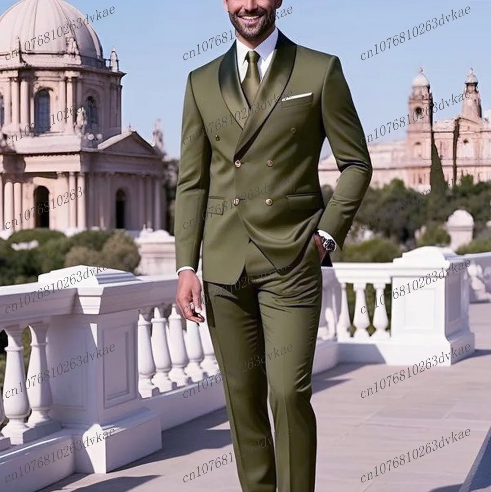 

New Army Green Business Men Suit Wedding Party Prom Groom Groomsman Formal Occasions Tuxedos 2 Piece Set Blazer Pants