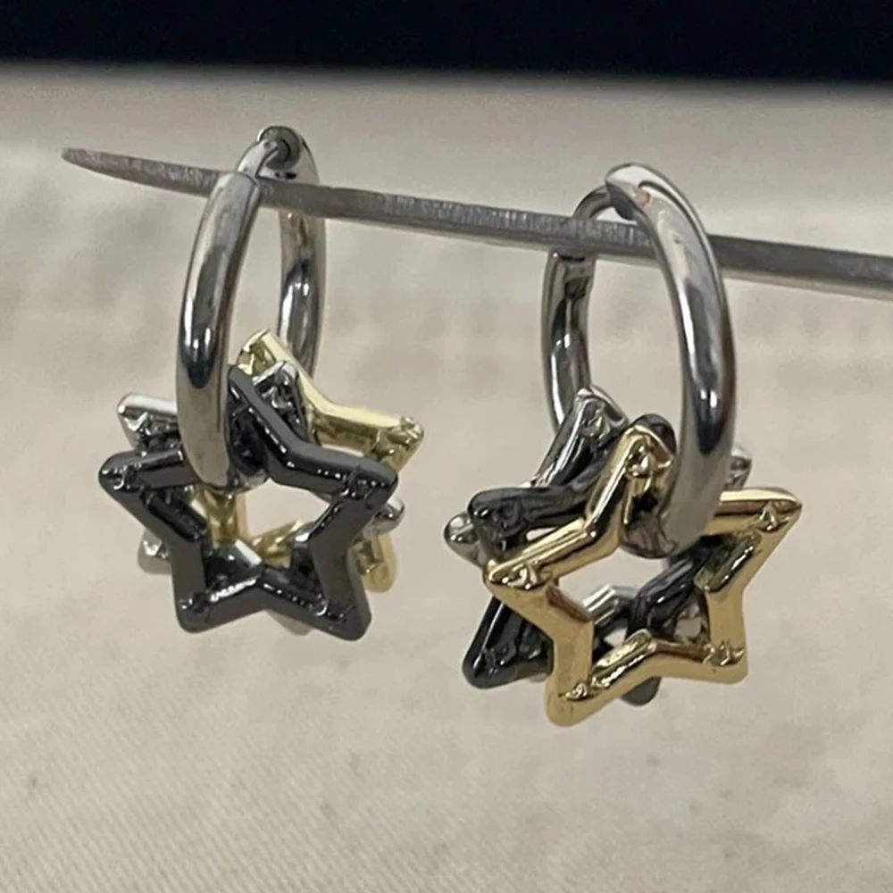 Geometric Star Y2K Drop Hoop Earrings Multi-color Stackable Star Charm Earrings for Gift Giving & Party Outfit