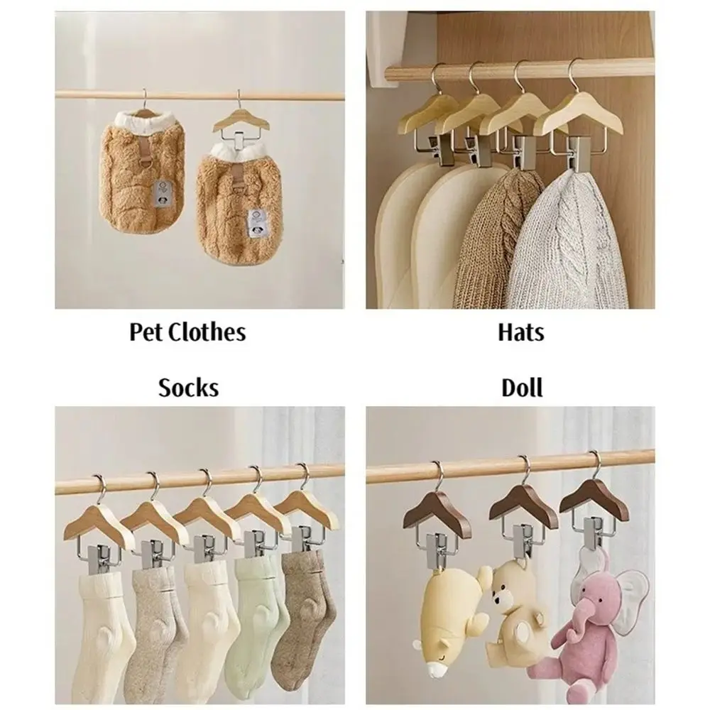Portable Solid Wood Hanger with Clip Anti Slip Mini Hanger Coat Hanging Rack