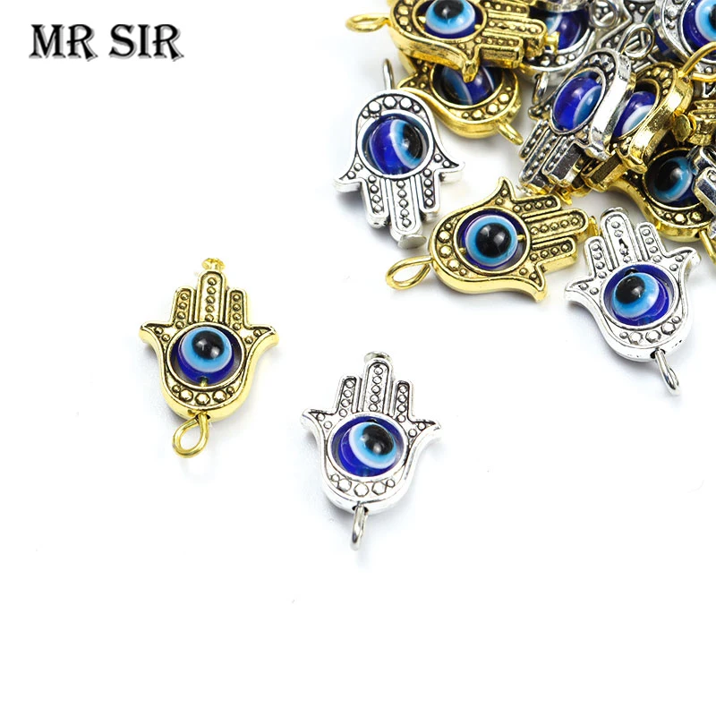 

10pcs Hamsa Hand Blue Turkish Evil Eye Charms Amulet Devil Nazar Eye Lucky Tibetan Pendant Jewelry Make DIY Handmade Accessories