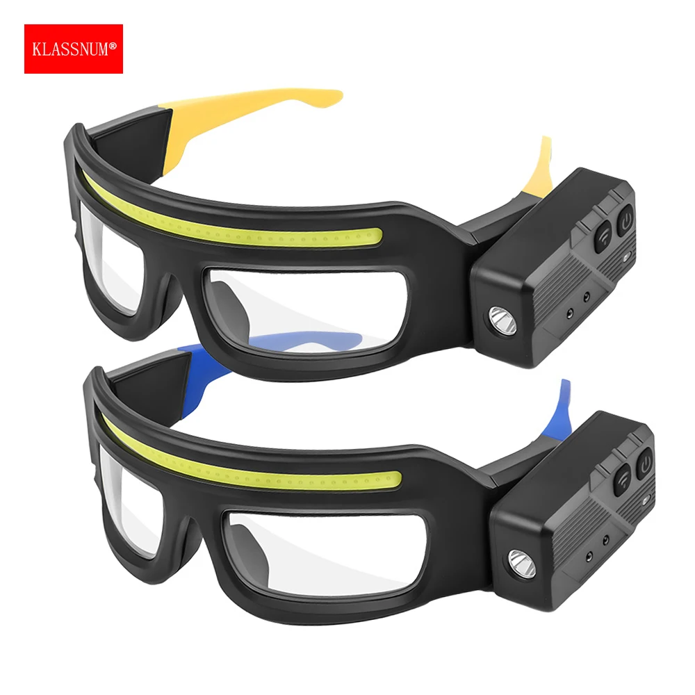 KLASSNUM Men Headlamp Transparent Glasses Goggles Wave Sensor Control LED Light Night Vision Glasses for Cycling Fishing Repair
