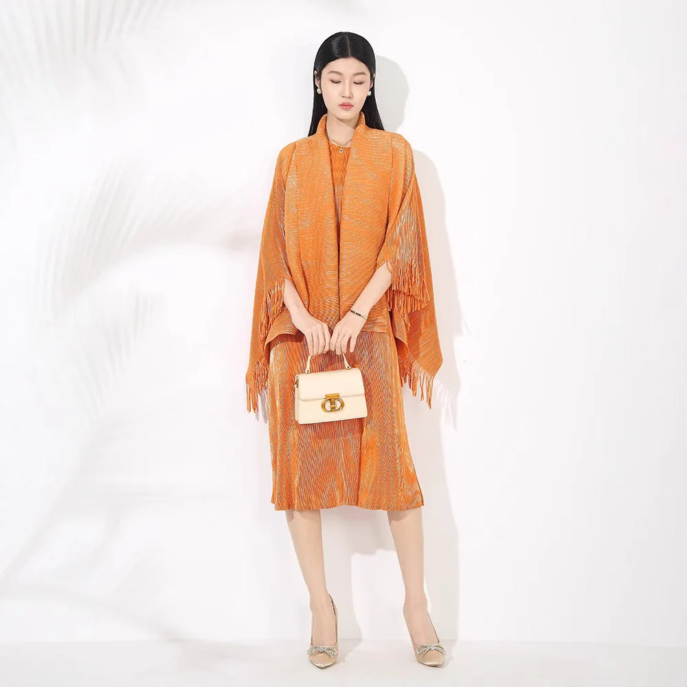 Set Temperamen Mulia Kerut, Penutup Luar Selendang Rumbai Wanita, Gaya Baru 2025, Gaun Interior Set Dua Potong, Musim Panas Afrika