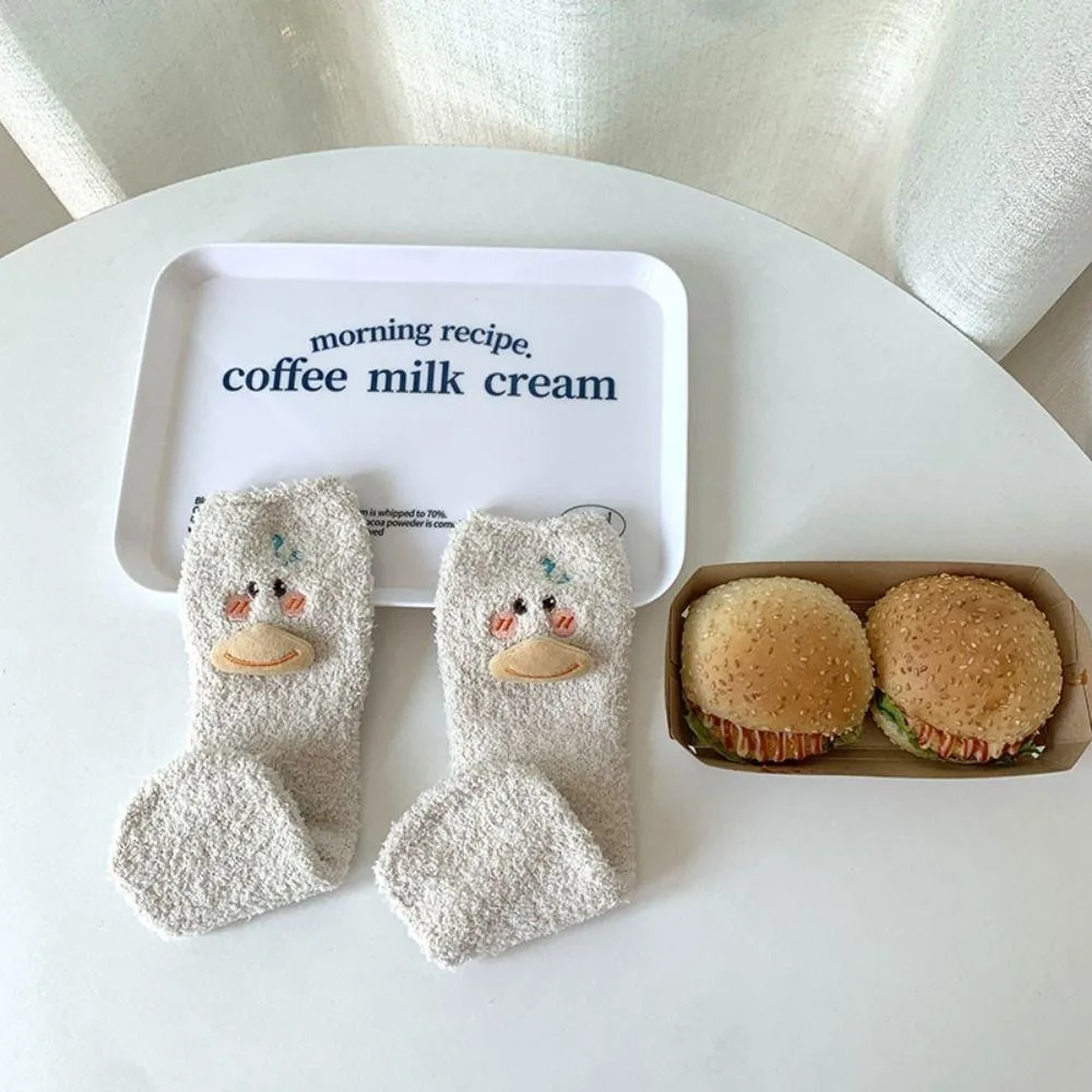 

New Soft Plush Middle Tube Sock Coral Velvet Duck Fuzzy Women's Socks Solid Color Cartoon Coral Velvet Sock