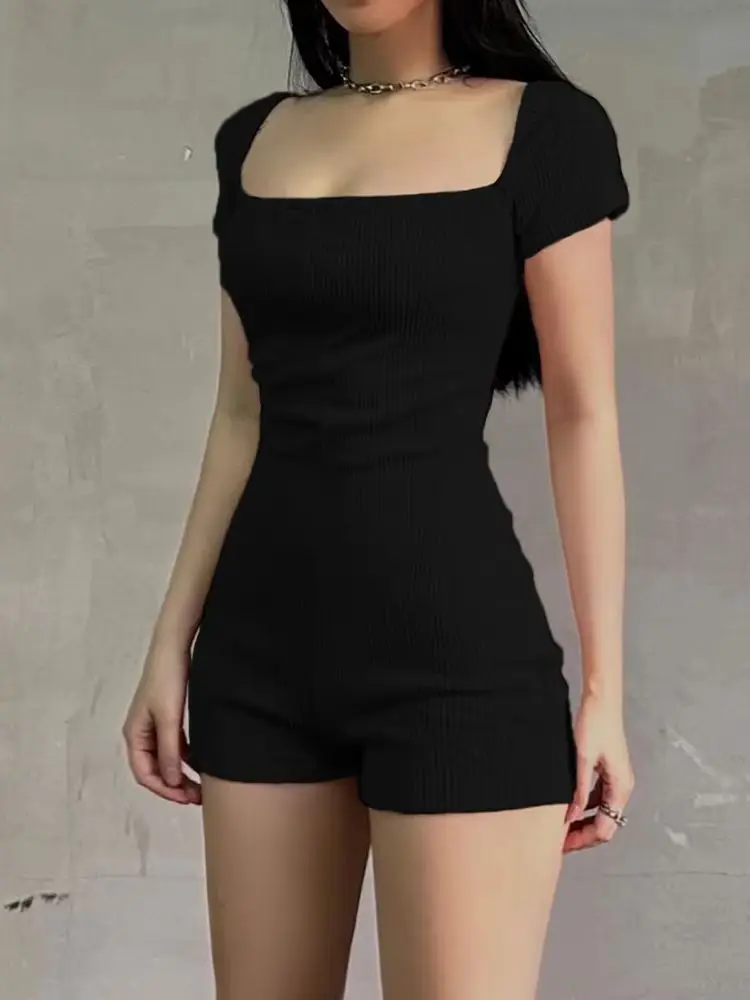 

Rockmore Black Jumpsuits for Women Fashion Clothes Ropa De Mujer Short Sleeve Romper One Piece Bodysuit Sexy Bodycon Playsuit