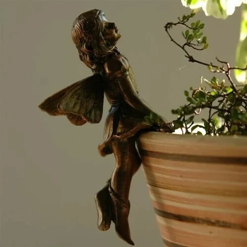 Fairy Pot Hugger Angel Girl Hanging Cup Resin Decoration Fairy Combination Flower Basket Edge Decorations Garden Pots Ornaments