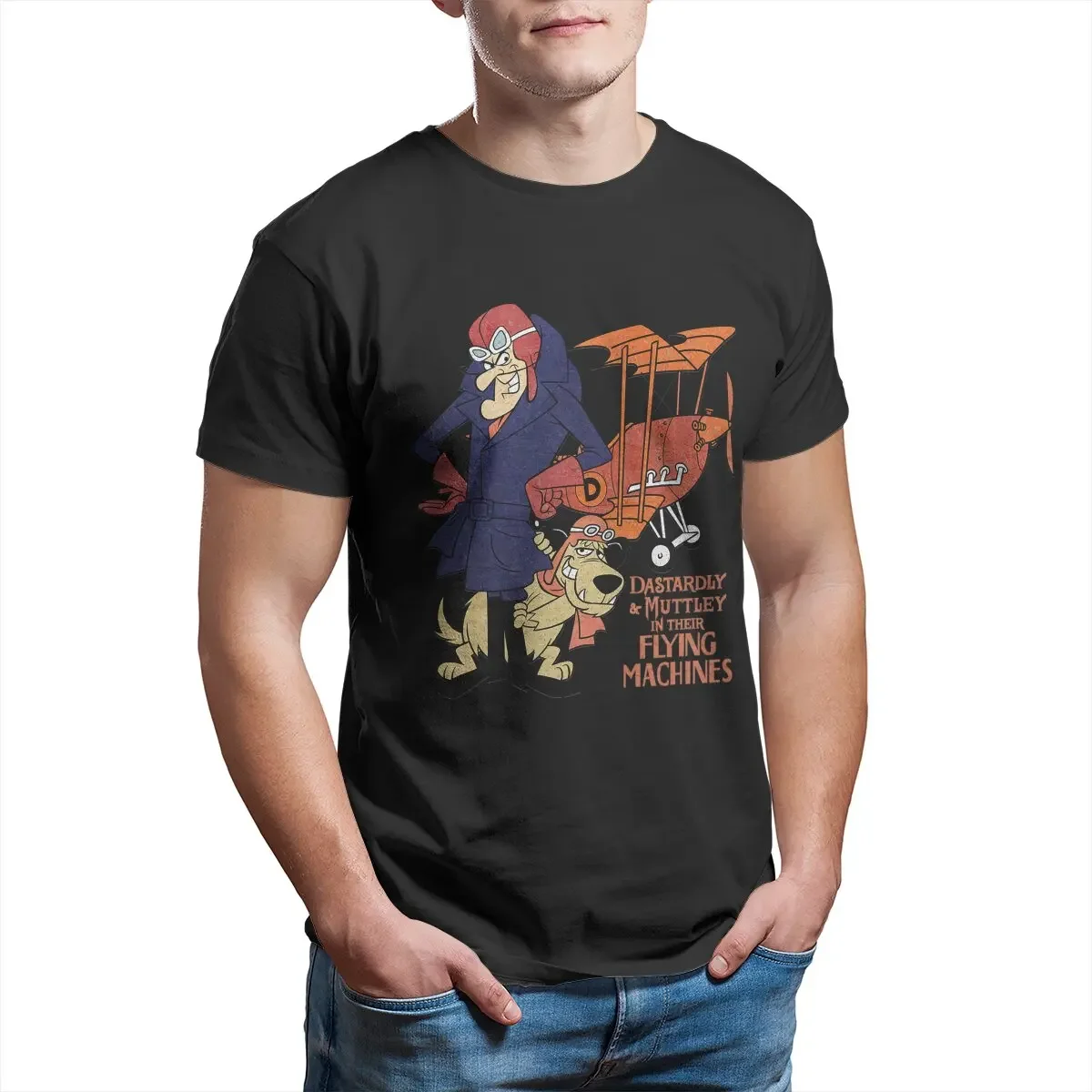 Men's Dastardly Muttley Flying Machines Wacky Races Cartoon T Shirts Cotton Clothing O Neck Tee Shirt Graphic Printed T-Shirts