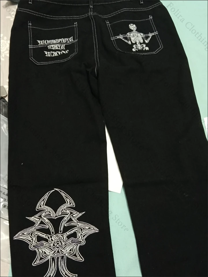 تطريز أنيق ديكور ملابس الشارع الشهير السراويل الطويلة الجينز النساء رجل السراويل رجل غير رسمي الملابس الدنيم Y2k الجينز السراويل