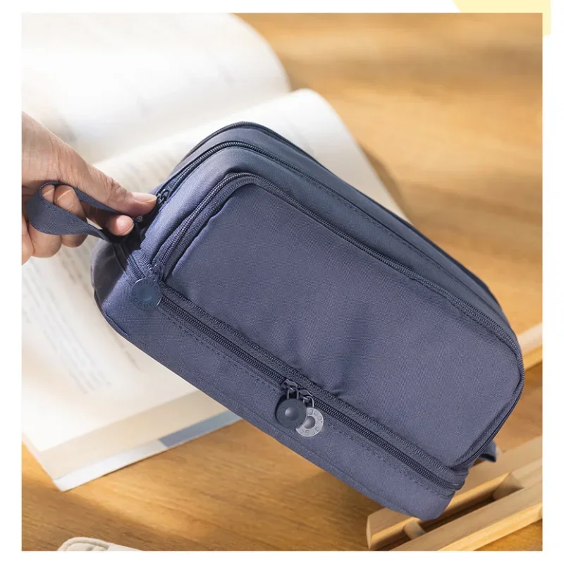 Multi Pocket Multi Layer Canvas Large Capacity Solid Color Simple Pen Case Pencil Case Students School Stationery Supplies