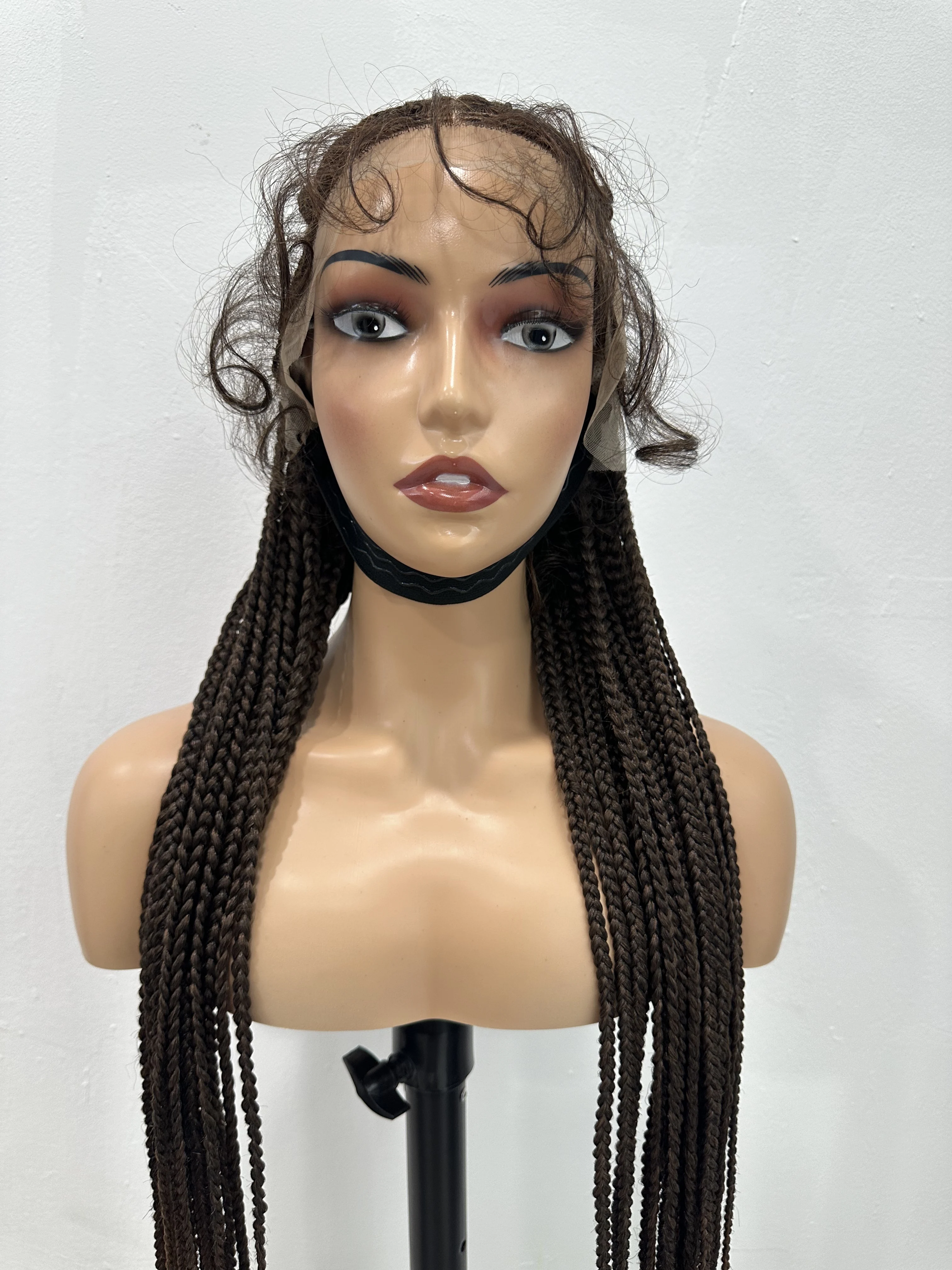 Hz sintético 36 "trranças trançadas perucas para preto feminino peruca cheia do laço trança africano caixa sem nós tranças cabelo perucas dianteiras do laço