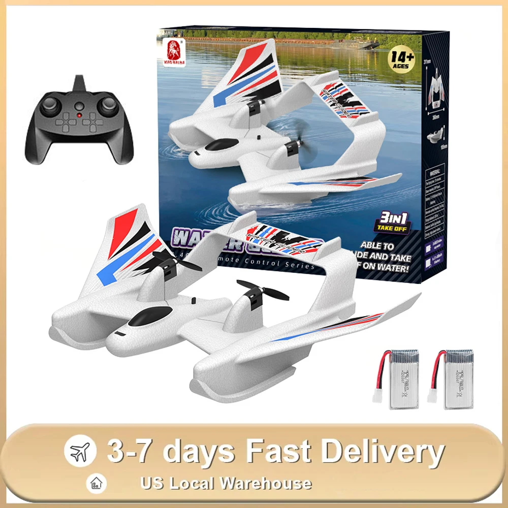 

3in1 RC Plane Amphibious Waterproof Boat EPP Water Land Flying Airplane Fixed Wing Aircraft Toys for Boys 2Battery BM21