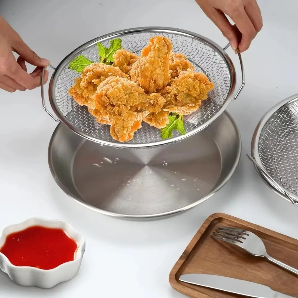 1 Pc Air Fryer Stainless Steel Rack Oil Filter Tray Vegetable Fruit Water Drain Basket for Pasta Fries Grilling Cooking Tool view 4