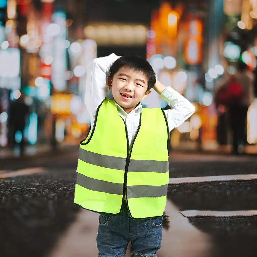 Childrens High Visibility Waist Coat Vest Hi Vis Viz Kids Childs Yellow Green