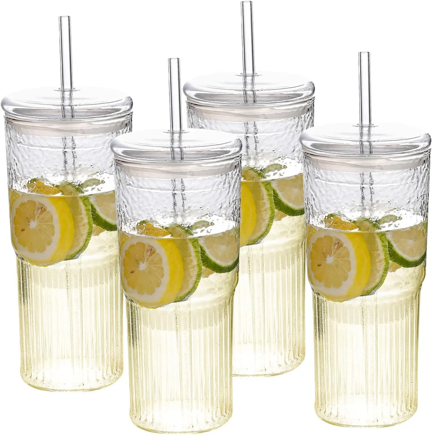 

Стеклянные стаканы 20 унций с крышками и трубочками, из высококачественного боросиликатного стекла, для холодного кофе, многоразовые