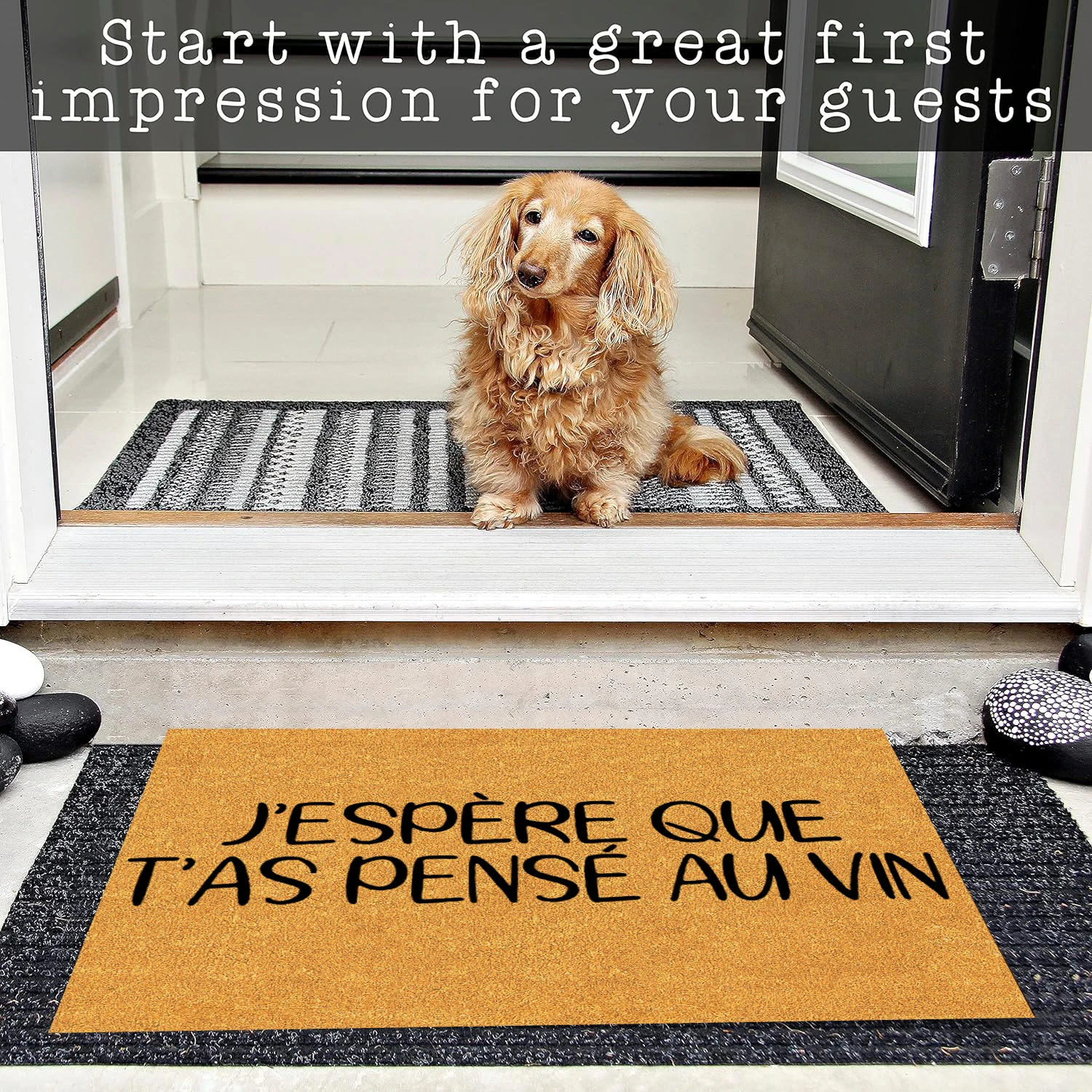 J'ESPERE QUE T'AS PENSE AU VIN Door Mats Rubber Non slip French Funny Doormat I Hope You Brought Wine Rug Outdoor Foot Mat