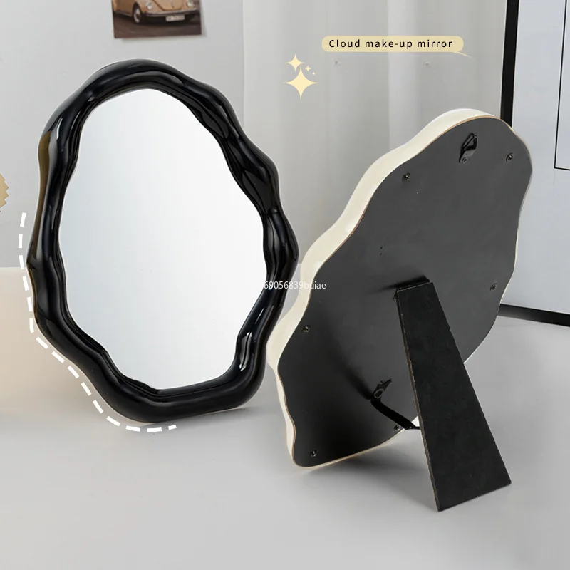 1pc Cloud Shape Makeup Mirror Irregular Cosmetic Desk Mirror with Bracket Vanity Decor Student Dormitory Bedroom Desktop Mirrors