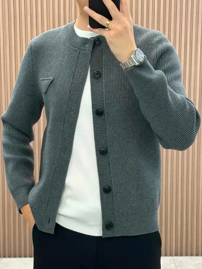 

Утепленный круглый вязаный кардиган на молнии для мужчин, повседневный стиль, осень-зима, новинка, модный