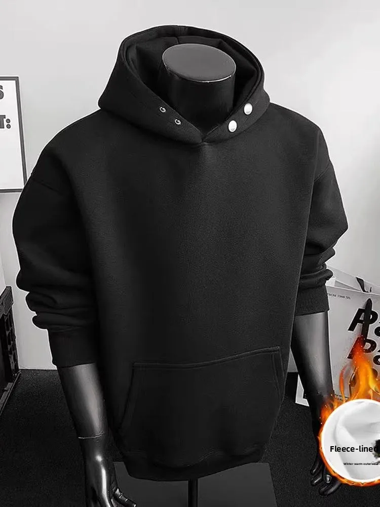 

Heavyweight Boxy Hoodie Sweatirt Men's Women's Autumn Winter Thiened Two-Button Casual Streetwear American Sle Coat