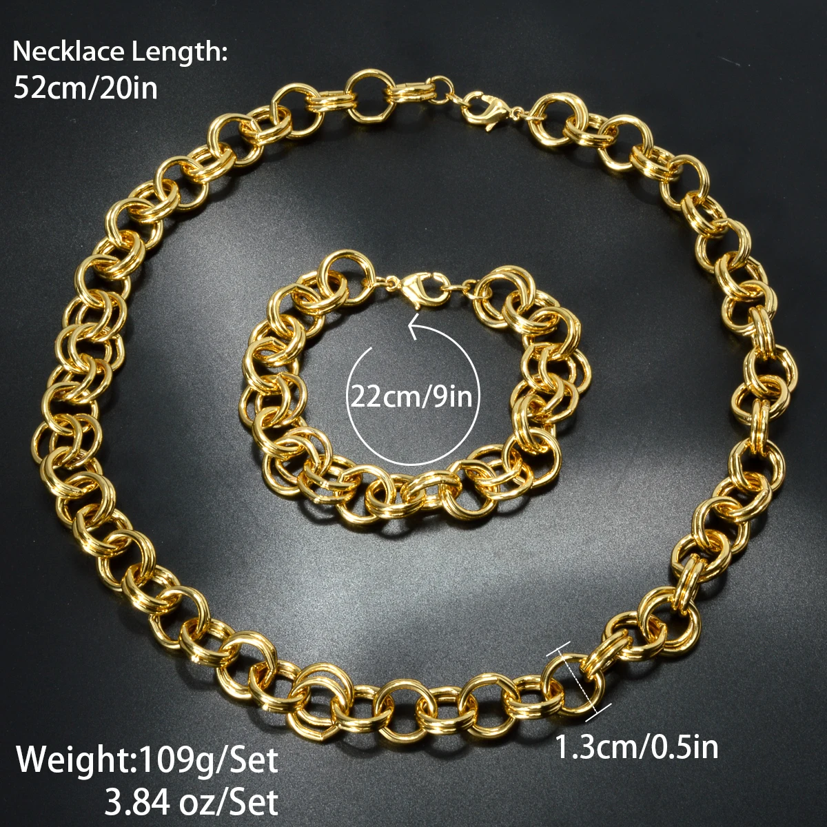 Hip Hop Jewelry Sets Double Curb Cuban Round O Link Chain 18K Gold Plated Men Bracelet Choker Necklace Fashion Statement Gift