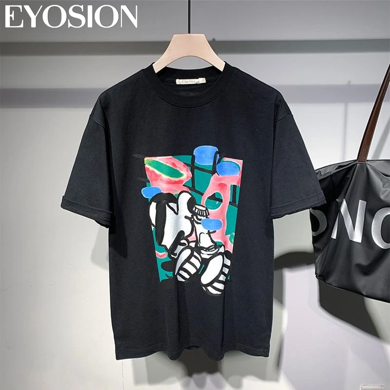 Men's T-shirt 2024 New Fun Graffiti Printed Short sleeved T-shirt Summer Loose Round Neck Trendy Versatile Cotton Tee Top 3XL