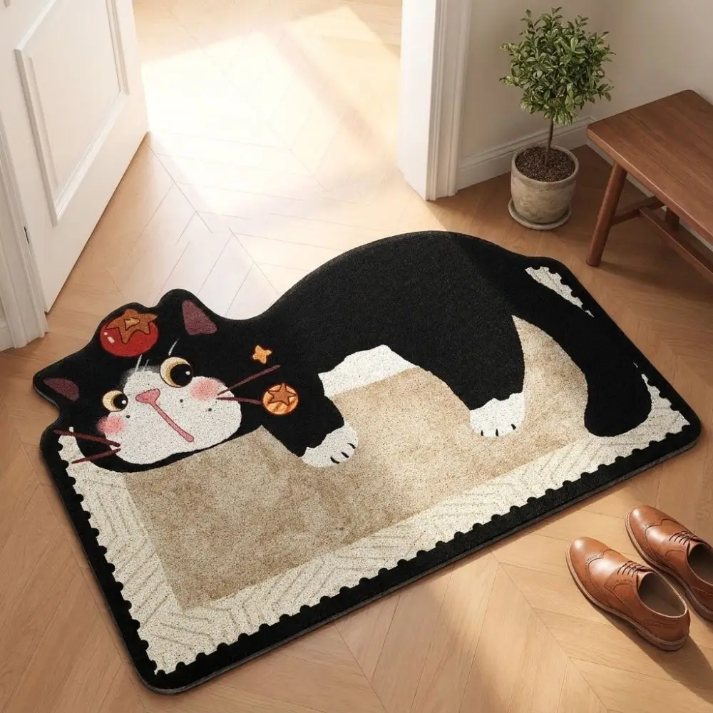 Soft Absorbent Cartoon Cat Carpet Non-Slip Irregular Shaped Bathroom Floor Mat Decorative Doormat Bedroom