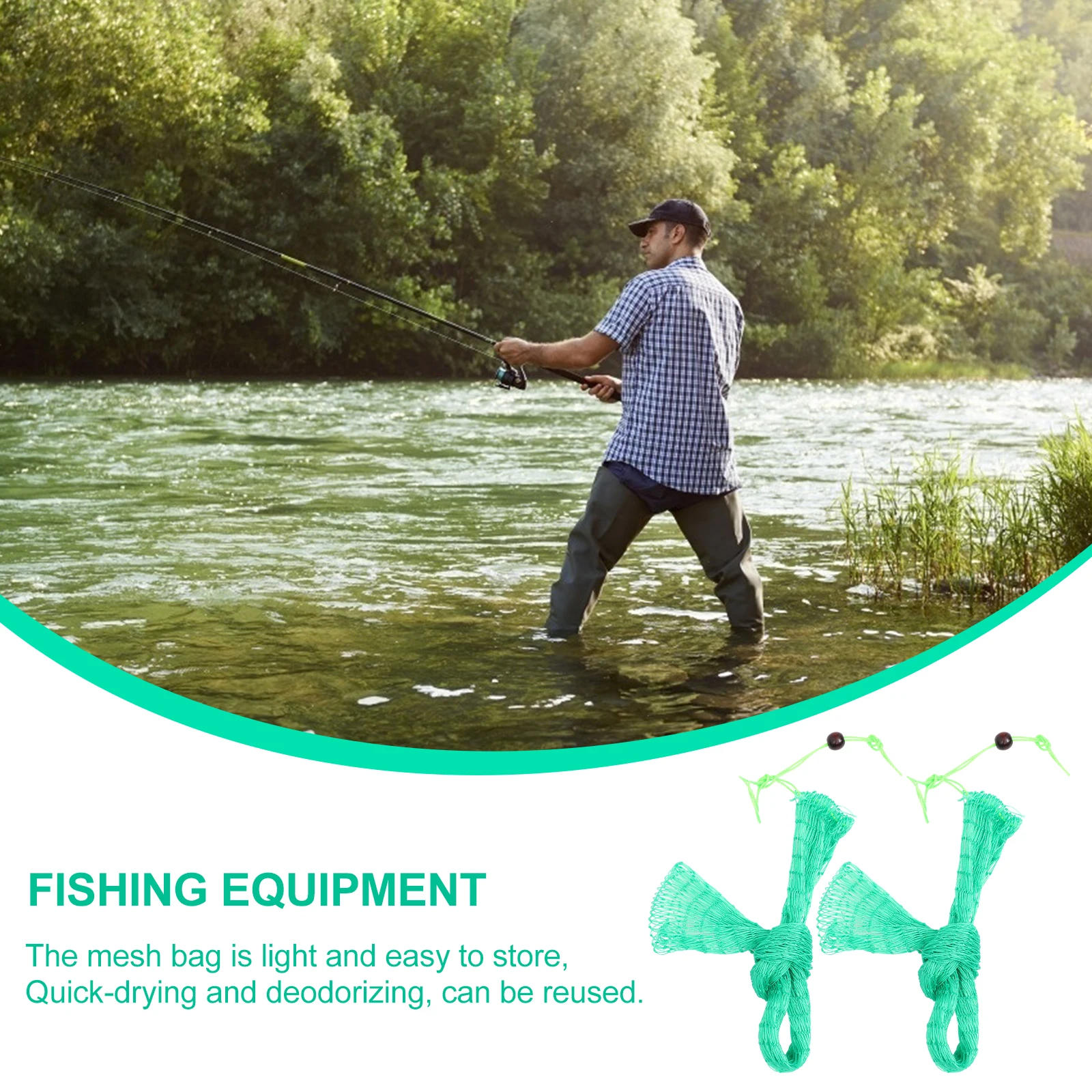 

2Pcs Woven Mesh Bag Premium Quality Fishing Equipment Heavy Duty Woven Landing Net for Efficient Fish Capture in River Lake Pond