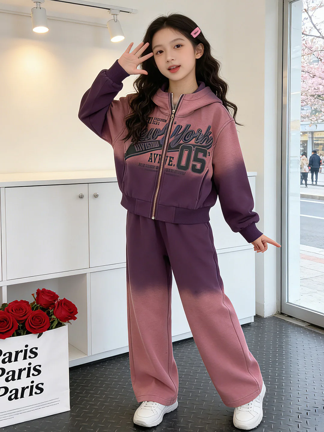 

Spring 2026 Girls' Casual Comfortable Faionable Hoodie Set with adient Open Cardigan And Wide Leg Pants Trendy Outfit